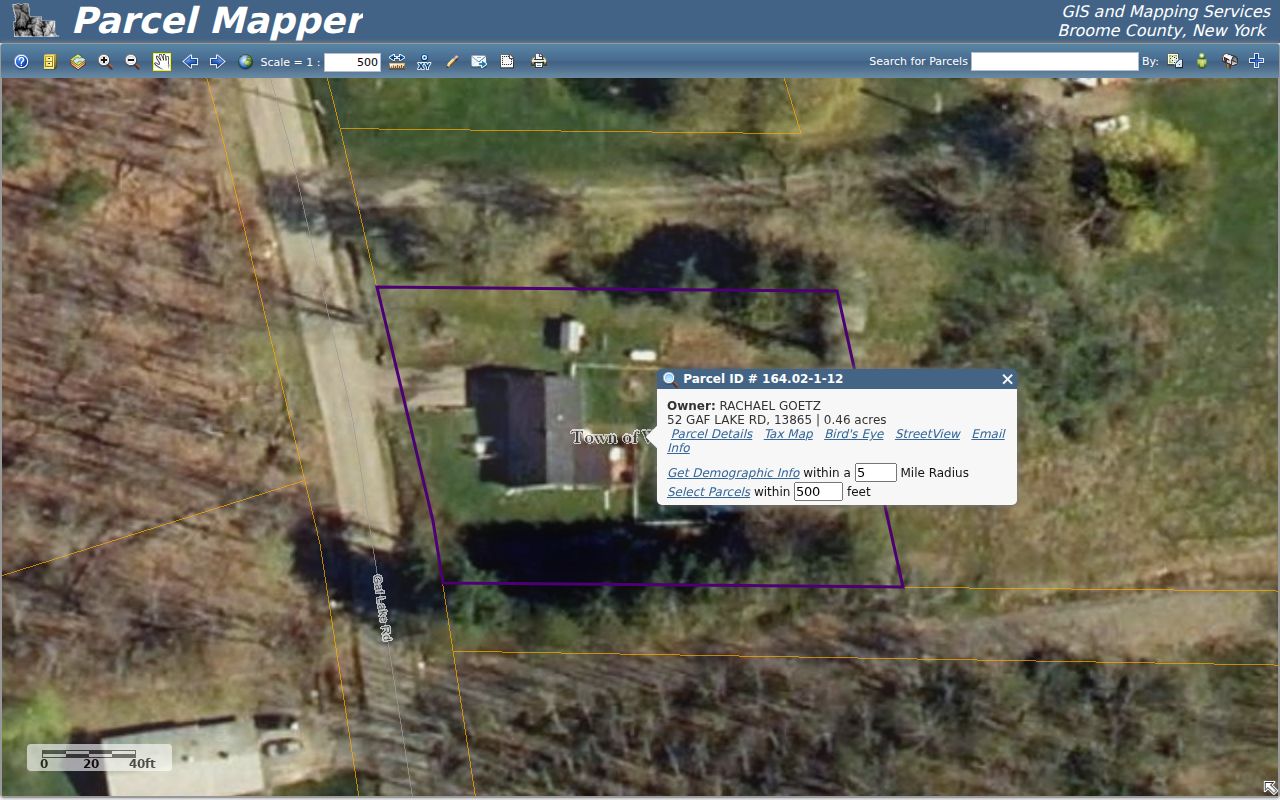 Binghamton neighbors viewed in Broome GIS adjacent parcel map