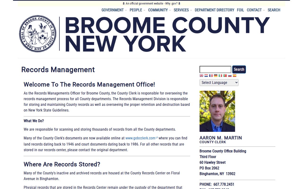 Binghamton residents directory records-management access at Broome County