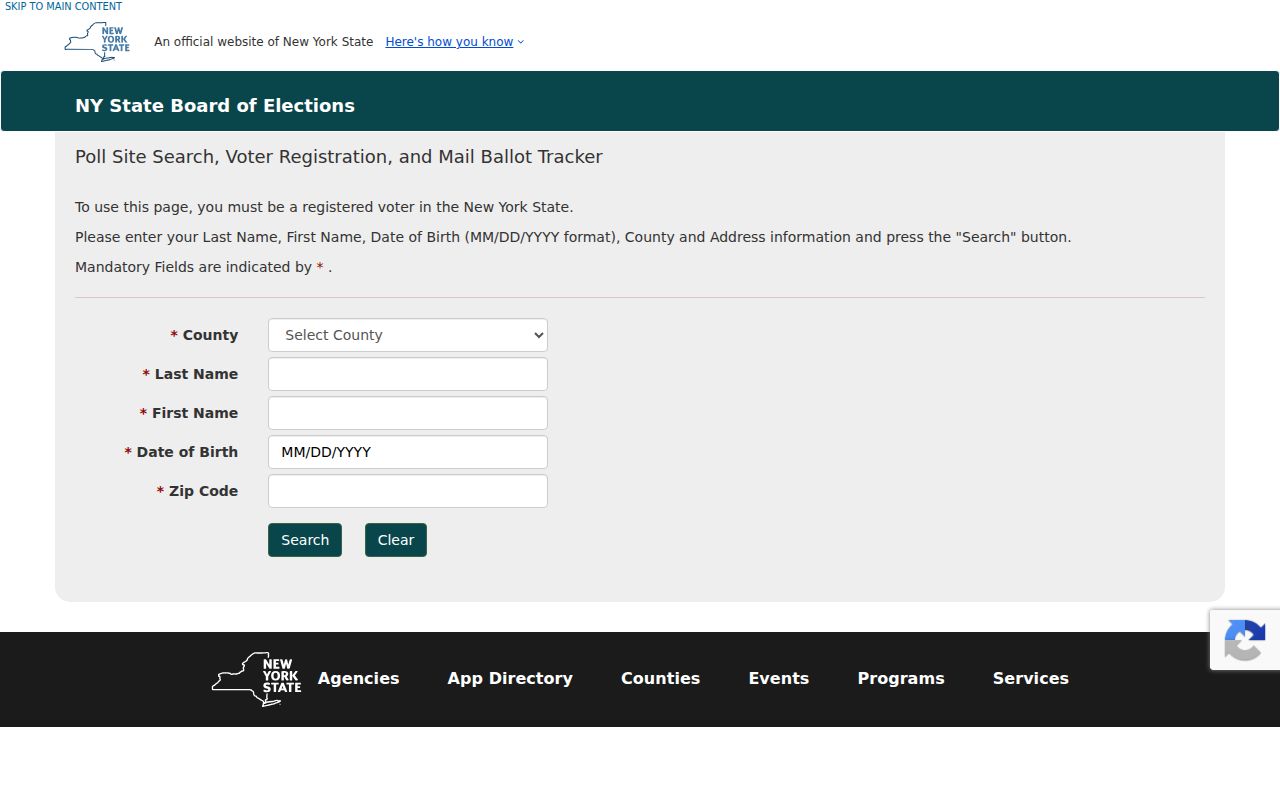 Binghamton resident lookup using the New York voter lookup form